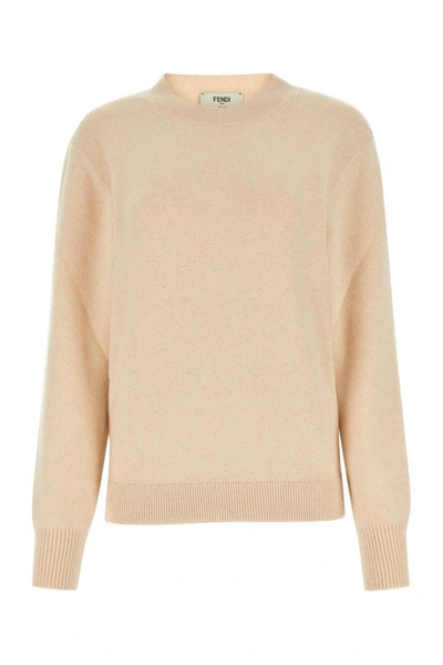 Shop Fendi Woman Sand Stretch Wool Blend Sweater In Brown