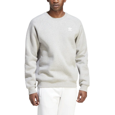 Shop Adidas Originals Mens  Trefoil Essentials Crewneck Sweatshirt In Medium Grey Heather