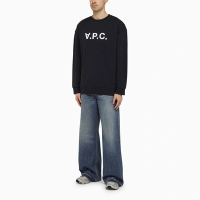 Shop Apc A.p.c. Logoed Navy Crewneck Sweatshirt
