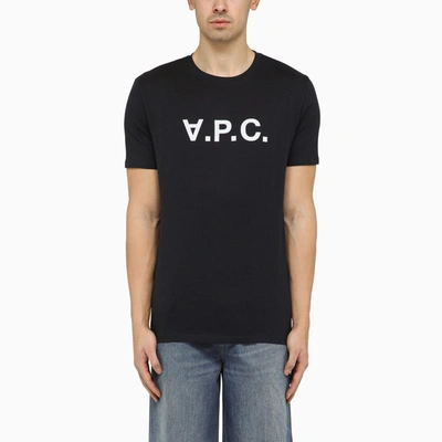 Shop Apc A.p.c. Logoed Navy Crewneck T Shirt