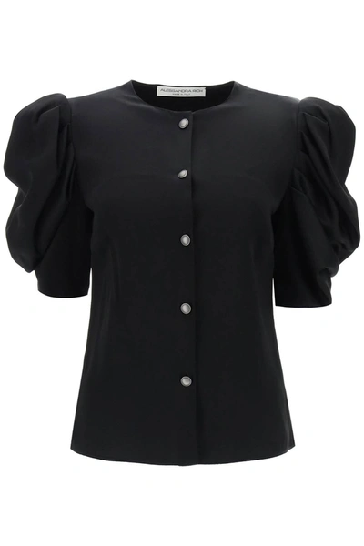 Shop Alessandra Rich Envers Satin Blouse With Bouffant Sleeves