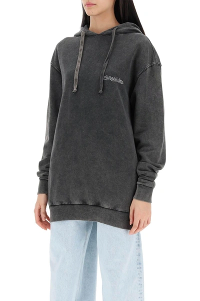 Shop Alessandra Rich Oversized Hoodie With Print And Rhinestones