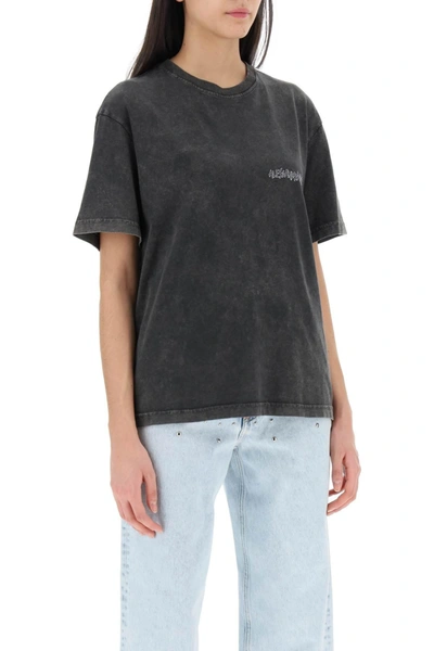 Shop Alessandra Rich Oversized T Shirt With Print And Rhinestones