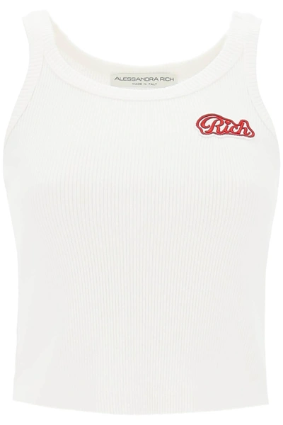 Shop Alessandra Rich Ribbed Tank Top With Logo Patch