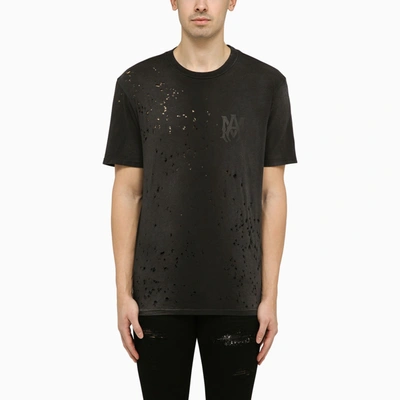 Shop Amiri Faded Black Crewneck T Shirt With Perforated Details