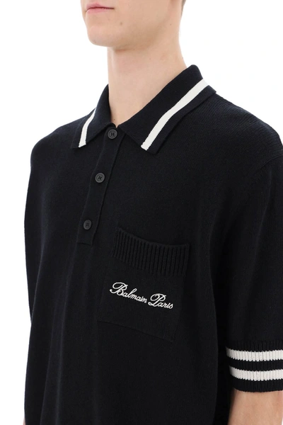 Shop Balmain Knitted Polo Shirt