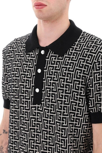 Shop Balmain Knitted Polo Shirt With Monogram
