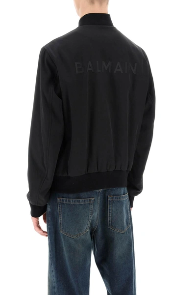 Shop Balmain Nylon Bomber Jacket With Logo Print