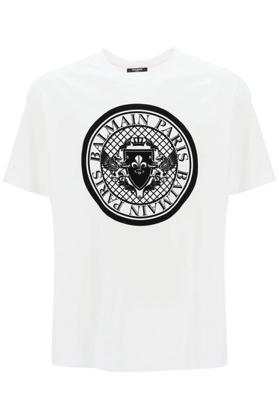 Shop Balmain T Shirt With Flocked Coin Print