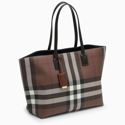Shop Burberry Medium Brown Tote Bag With Check Pattern