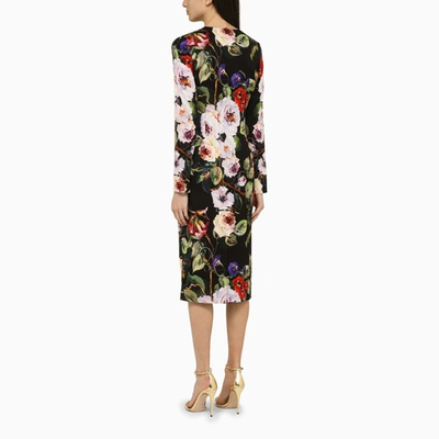 Shop Dolce & Gabbana Dolce&gabbana Rose Print Sheath Dress In Silk