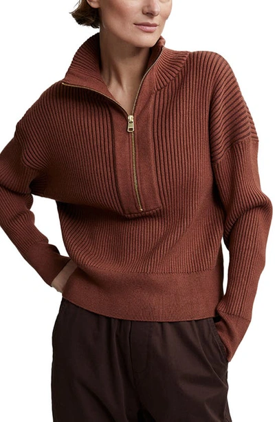 Shop Varley Janie Rib Half Zip Sweater In Brown Patina