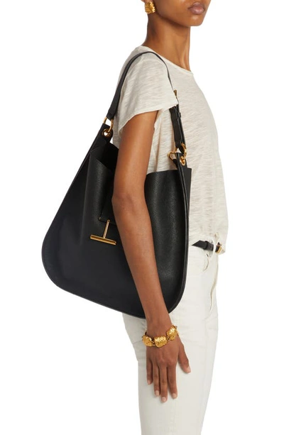 Shop Tom Ford Large Tara Leather Hobo Bag In 1n001 Black