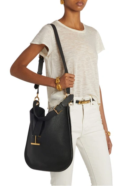 Shop Tom Ford Large Tara Leather Hobo Bag In 1n001 Black