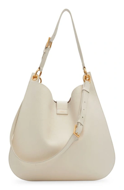 Shop Tom Ford Large Tara Leather Hobo Bag In 1w003 Chalk