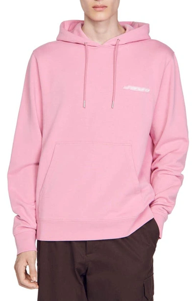 Shop Sandro Rubber Cotton Fleece Hoodie In Pink