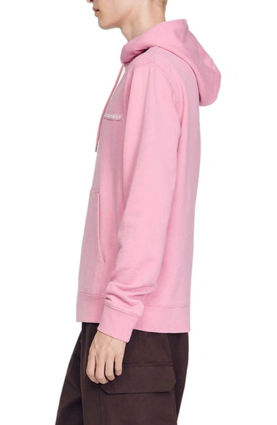 Shop Sandro Rubber Cotton Fleece Hoodie In Pink