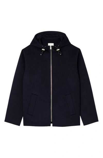 Shop Sandro Surf Hooded Double Face Wool Blend Jacket In Navy