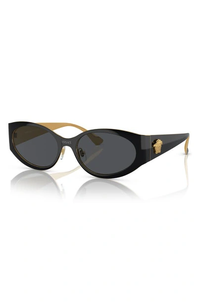 Shop Versace 56mm Oval Sunglasses In Black/ Gold