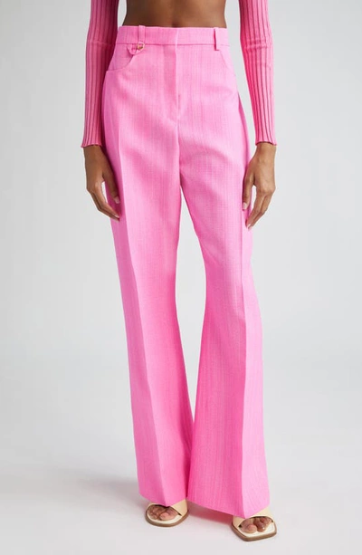 Shop Jacquemus Le Pantalon Sauge High Waist Flare Leg Pants In Pink