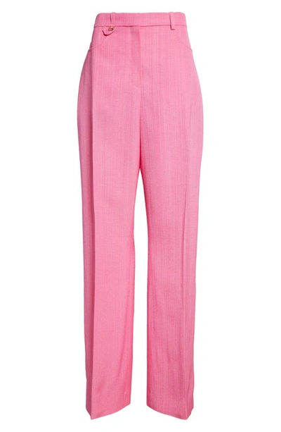 Shop Jacquemus Le Pantalon Sauge High Waist Flare Leg Pants In Pink