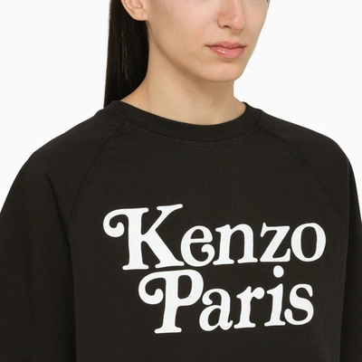 Shop Kenzo Black Cotton Cropped T Shirt With Logo