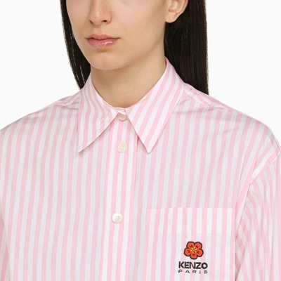 Shop Kenzo Pink Striped Cotton Shirt With Logo