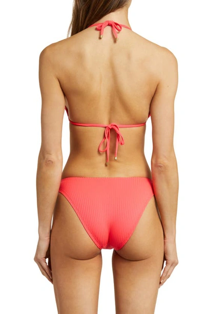 Shop Vitamin A Cosmo Ring Detail Rib Triangle Bikini Top In Coral Glow Ecorib