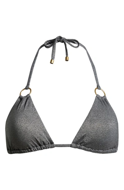 Shop Vitamin A Cosmo Ring Detail Metallic Triangle Bikini Top In Twilight Metallic