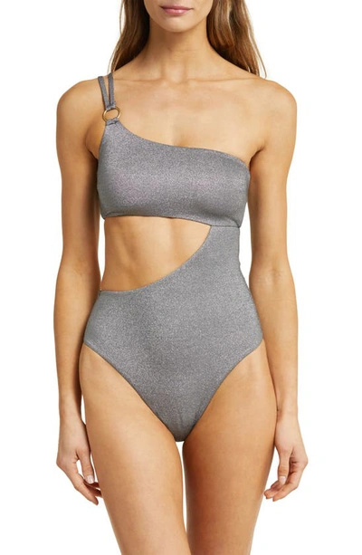 Shop Vitamin A Cosmo Cutout Metallic One-shoulder One-piece Swimsuit In Twilight Metallic