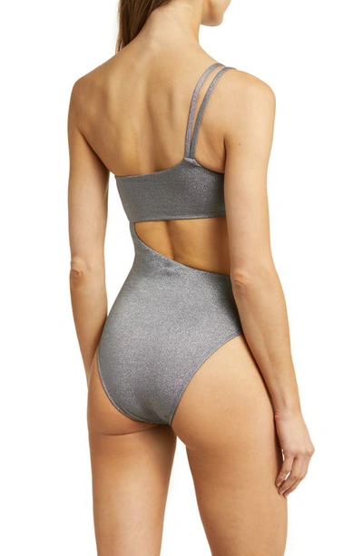 Shop Vitamin A Cosmo Cutout Metallic One-shoulder One-piece Swimsuit In Twilight Metallic