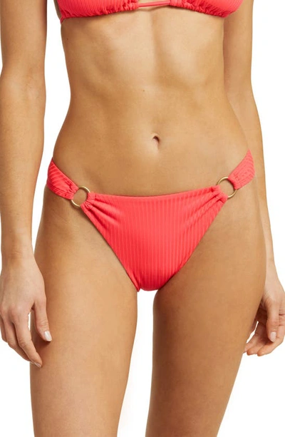 Shop Vitamin A Cosmo Ring Detail Rib Bikini Bottoms In Coral Glow Ecorib