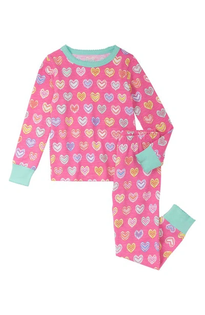 Shop Hatley Kids' Shibori Hearts Fitted Two-piece Organic Cotton Pajamas In Pink
