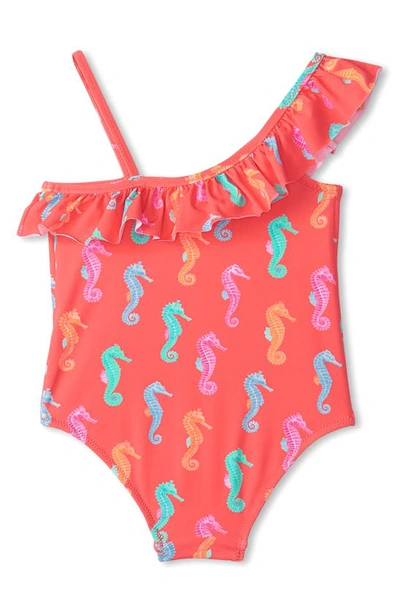 Shop Hatley Kids' Seahorse Ruffle Trim One-piece Swimsuit In Orange