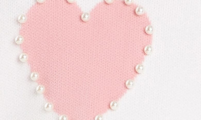Shop English Factory Heart Imitation Pearl Sweater In Cream Multi