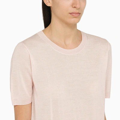 Shop P.a.r.o.s.h . Peach Wool And Cashmere Short Sleeved Top