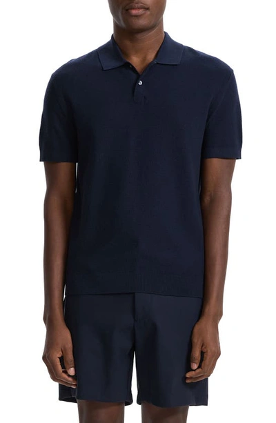 Shop Theory Goris Lightweight Knit Polo Shirt In Baltic