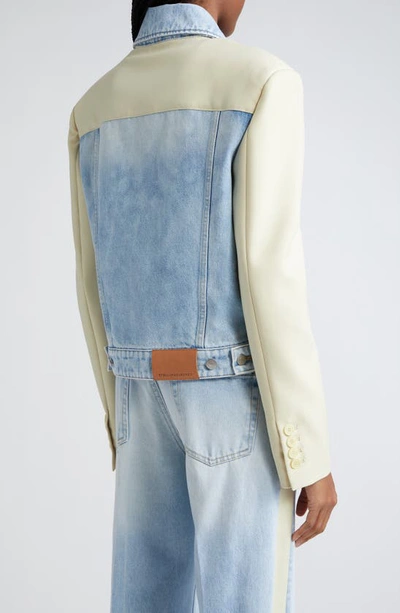 Shop Stella Mccartney Two-tone Mixed Media Denim Jacket In 4221 - Light Blue Mix Fabric