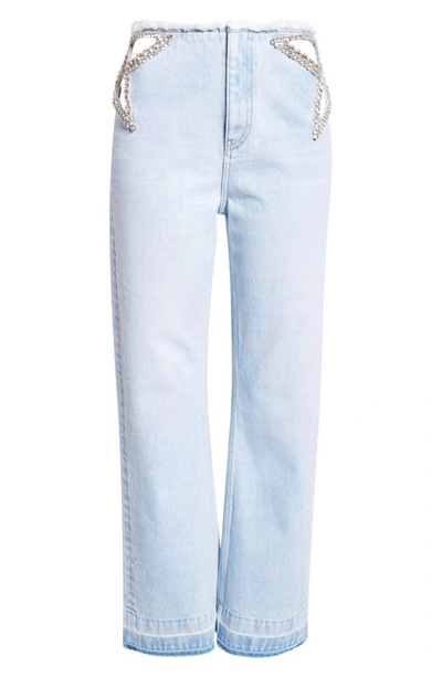 Shop Stella Mccartney Crystal Star Cutout Denim Jeans In Light Vintage Blue