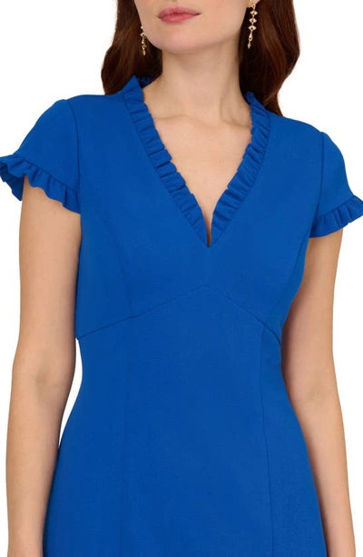 Shop Adrianna Papell Ruffle Crepe Sheath Dress In Cobalt Blue