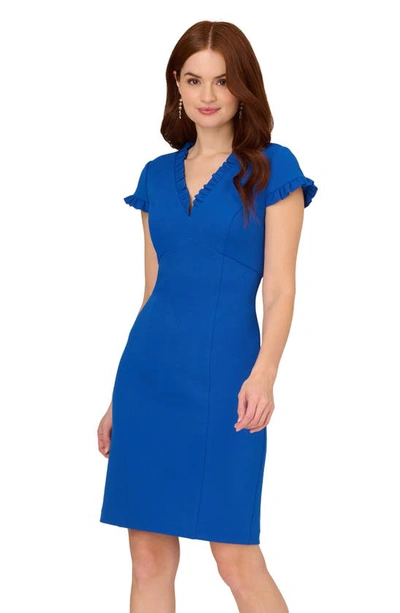 Shop Adrianna Papell Ruffle Crepe Sheath Dress In Cobalt Blue