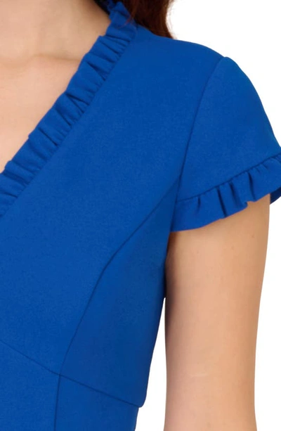 Shop Adrianna Papell Ruffle Crepe Sheath Dress In Cobalt Blue