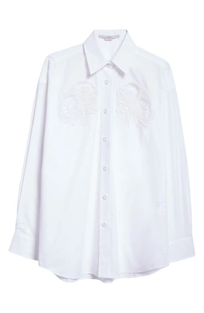 Shop Stella Mccartney Cornelli Floral Embroidered Cutout Oversize Cotton Button-up Shirt In Pure White
