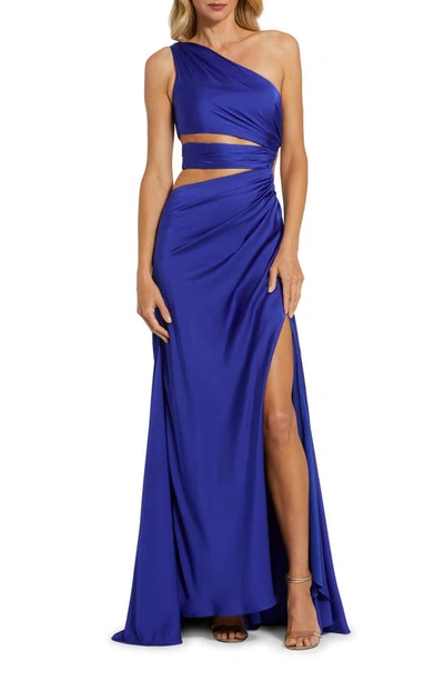 Shop Mac Duggal Cutout One-shoulder Satin Gown In Cobalt