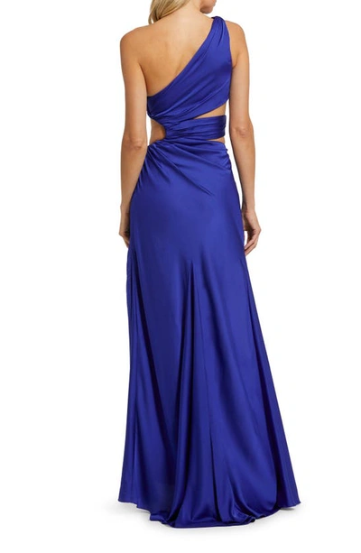 Shop Mac Duggal Cutout One-shoulder Satin Gown In Cobalt