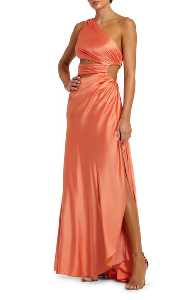 Shop Mac Duggal Cutout One-shoulder Satin Gown In Orange
