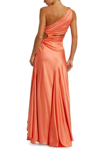 Shop Mac Duggal Cutout One-shoulder Satin Gown In Orange