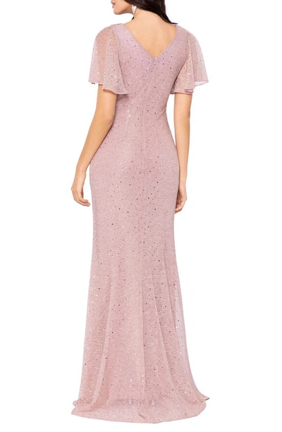 Shop Betsy & Adam Metallic Flutter Sleeve Gown In Rose