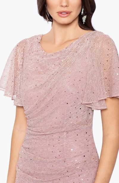 Betsy & Adam Women's Metallic Sequin Flutter-sleeve Gown In Rose