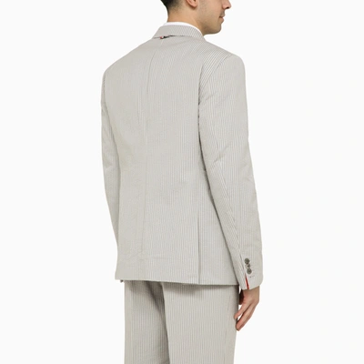 Shop Thom Browne Light Grey Single Breasted Pinstripe Jacket